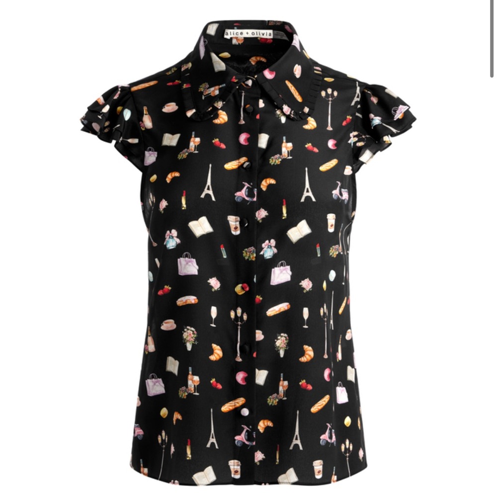 Alice + Olivia Martel Printed Black Women's Blouse Top. Silk. New without tags.